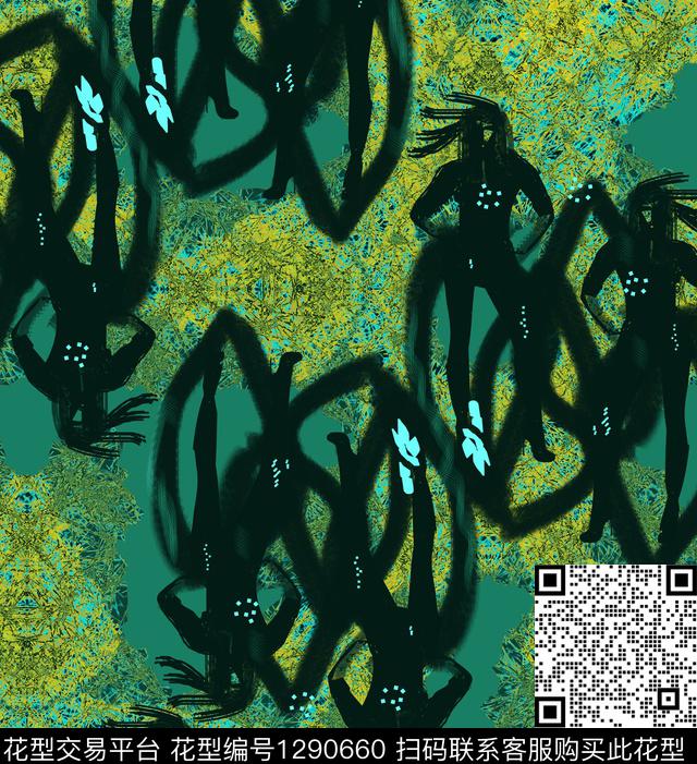 线条画几何抽象数码印花华亿平台下载（图片编号: 1290660） - 瓦栏（Walan）