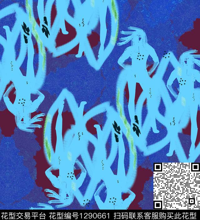 线条画几何抽象数码印花华亿平台下载（图片编号: 1290661） - 瓦栏（Walan）