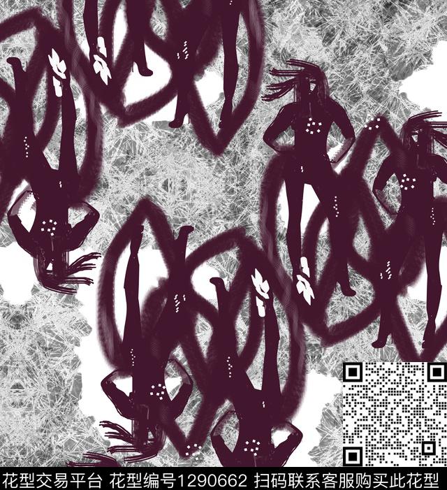 线条画几何抽象数码印花华亿平台下载（图片编号: 1290662） - 瓦栏（Walan）