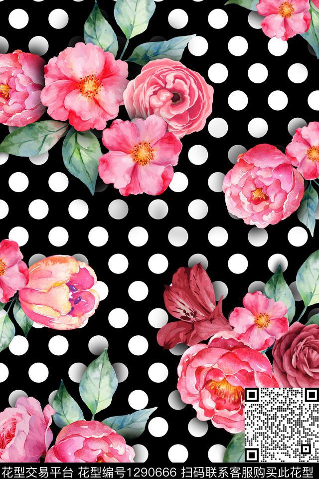 花卉大花混合华亿平台数码印花华亿平台下载（图片编号: 1290666） - 瓦栏（Walan）