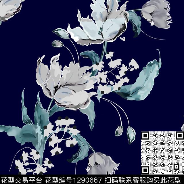 花卉满版散花大牌风数码印花华亿平台下载（图片编号: 1290667） - 瓦栏（Walan）