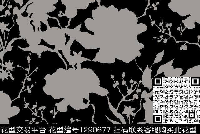 花卉春夏华亿平台黑白华亿平台传统印花华亿平台下载（图片编号: 1290677） - 瓦栏（Walan）