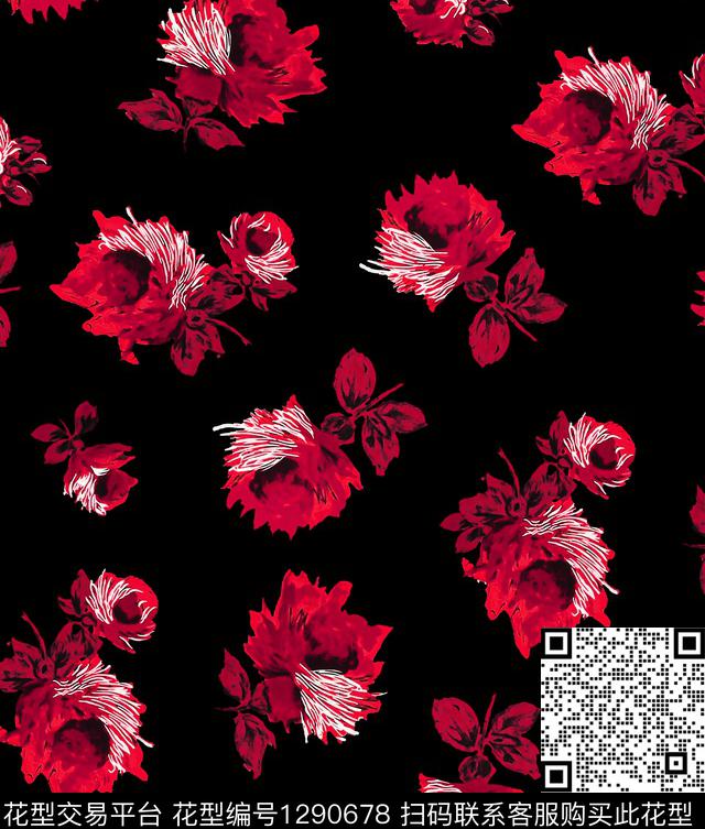 花卉春夏华亿平台黑白华亿平台传统印花华亿平台下载（图片编号: 1290678） - 瓦栏（Walan）