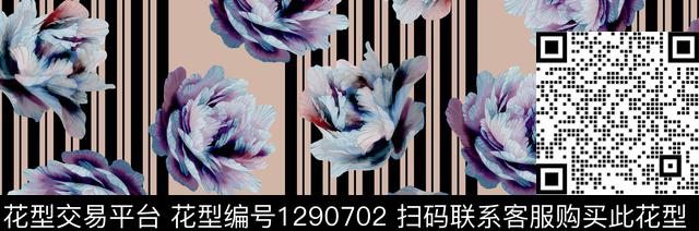 花卉条纹米色底数码印花华亿平台下载（图片编号: 1290702） - 瓦栏（Walan）