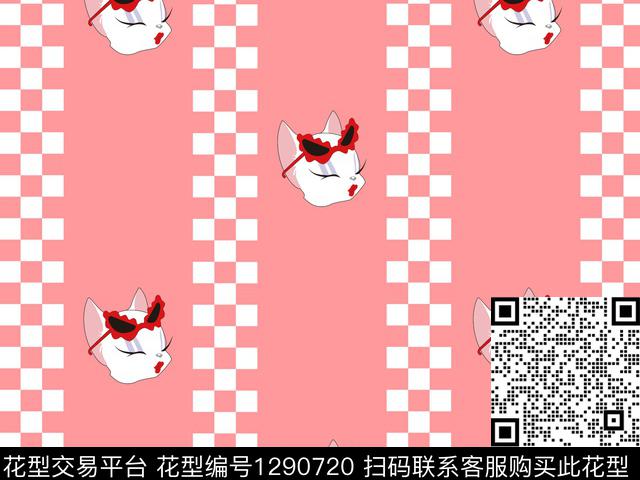 动物格子猫数码印花华亿平台下载（图片编号: 1290720） - 瓦栏（Walan）