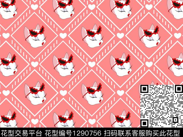 动物格子猫数码印花华亿平台下载（图片编号: 1290756） - 瓦栏（Walan）