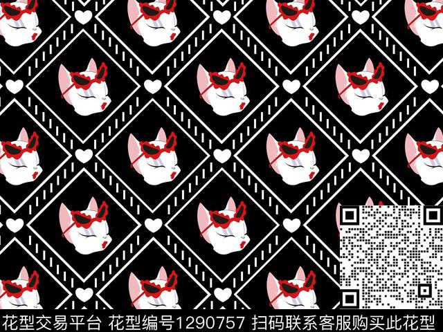 动物格子猫数码印花华亿平台下载（图片编号: 1290757） - 瓦栏（Walan）