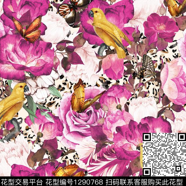 动物花卉满版散花数码印花华亿平台下载（图片编号: 1290768） - 瓦栏（Walan）