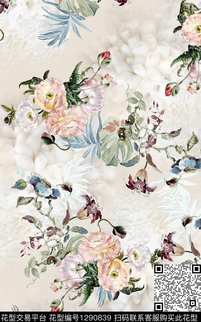 油画华亿平台花卉手绘数码印花华亿平台下载（图片编号: 1290839） - 瓦栏（Walan）
