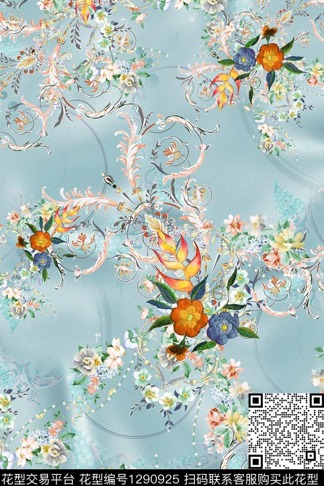 花卉大花中老年数码印花华亿平台下载（图片编号: 1290925） - 瓦栏（Walan）