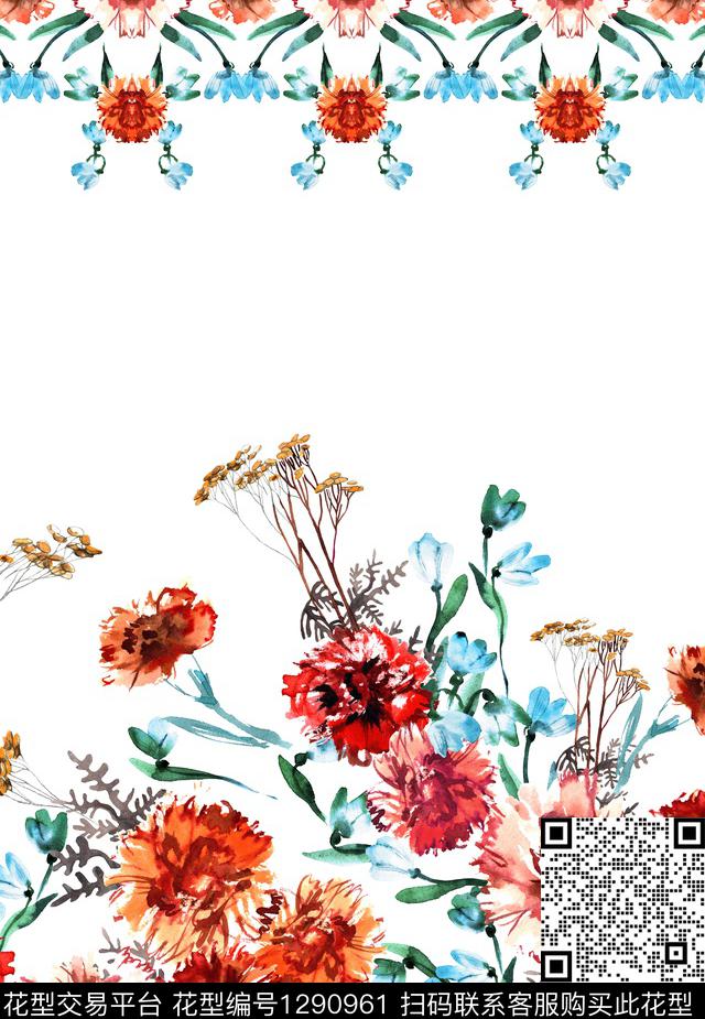 花边休闲水彩花卉数码印花华亿平台下载（图片编号: 1290961） - 瓦栏（Walan）