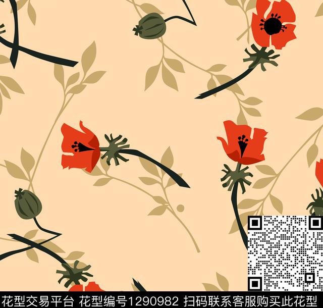 黑底花卉抽象花卉花卉数码印花华亿平台下载（图片编号: 1290982） - 瓦栏（Walan）