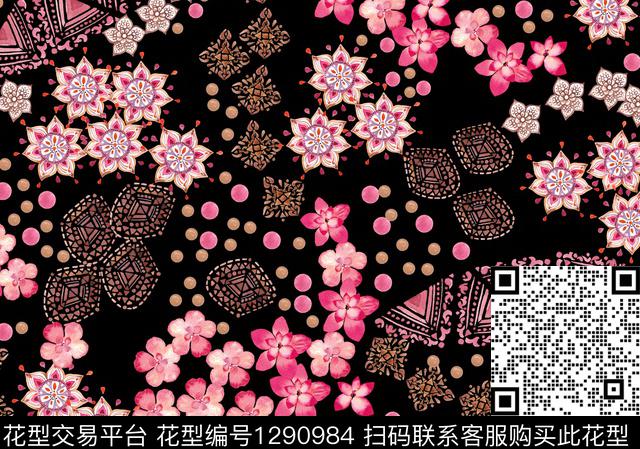 趋势华亿平台民族风花卉数码印花华亿平台下载（图片编号: 1290984） - 瓦栏（Walan）