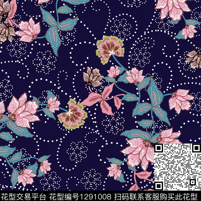 蜡染花卉春夏华亿平台数码印花华亿平台下载（图片编号: 1291008） - 瓦栏（Walan）