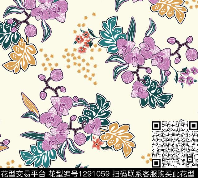 蜡染花卉抽象传统印花华亿平台下载（图片编号: 1291059） - 瓦栏（Walan）