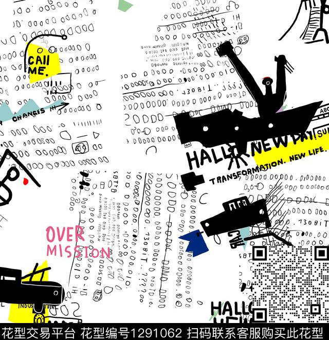 涂鸦抽象休闲数码印花华亿平台下载（图片编号: 1291062） - 瓦栏（Walan）