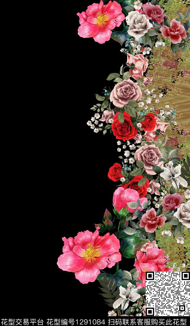 定位花复古手绘花卉传统印花华亿平台下载（图片编号: 1291084） - 瓦栏（Walan）