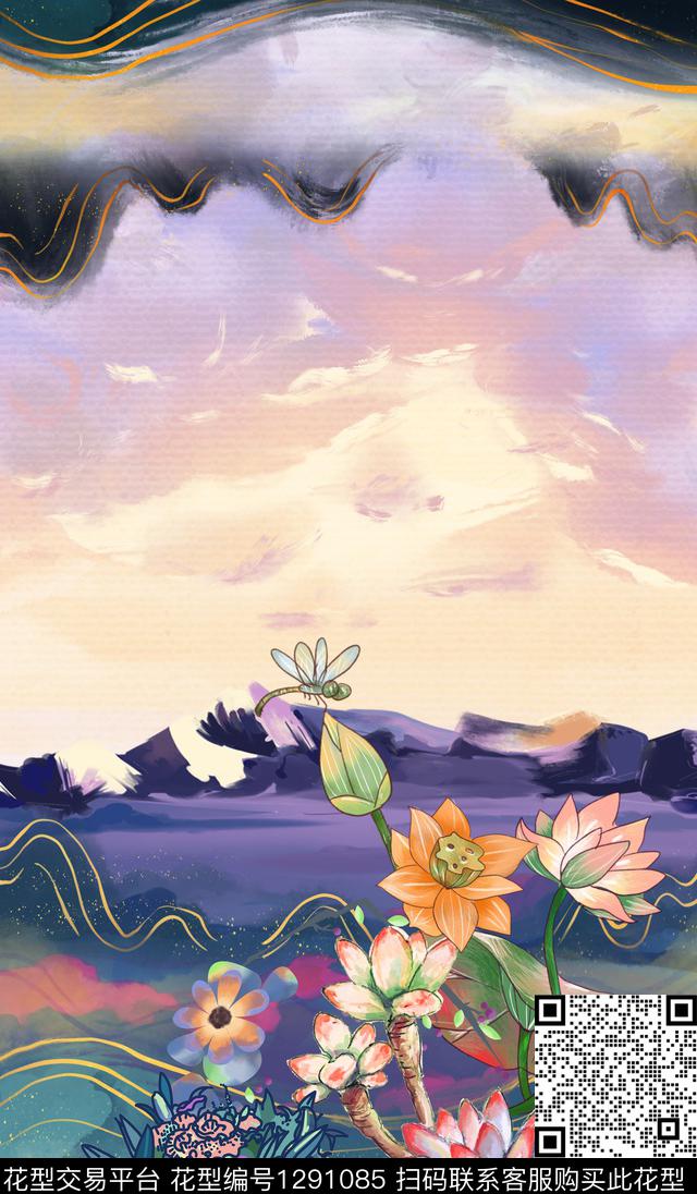 定位花复古手绘花卉传统印花华亿平台下载（图片编号: 1291085） - 瓦栏（Walan）