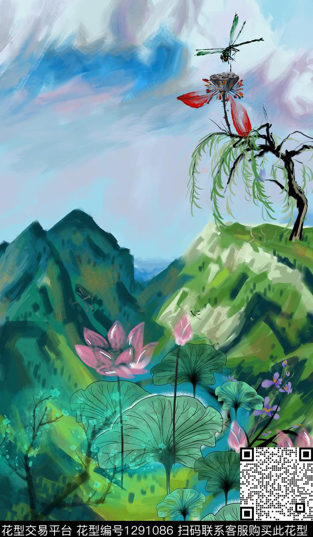 定位花复古手绘花卉传统印花华亿平台下载（图片编号: 1291086） - 瓦栏（Walan）