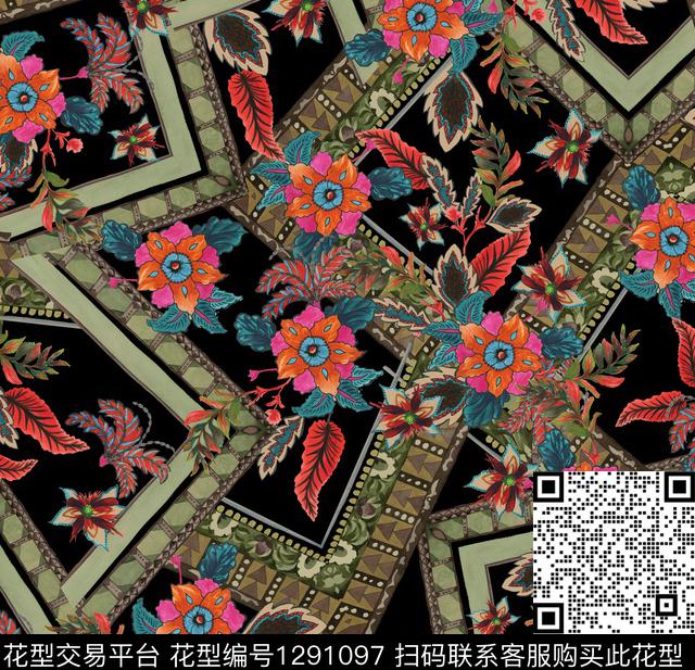 花卉波西米亚趣味数码印花华亿平台下载（图片编号: 1291097） - 瓦栏（Walan）