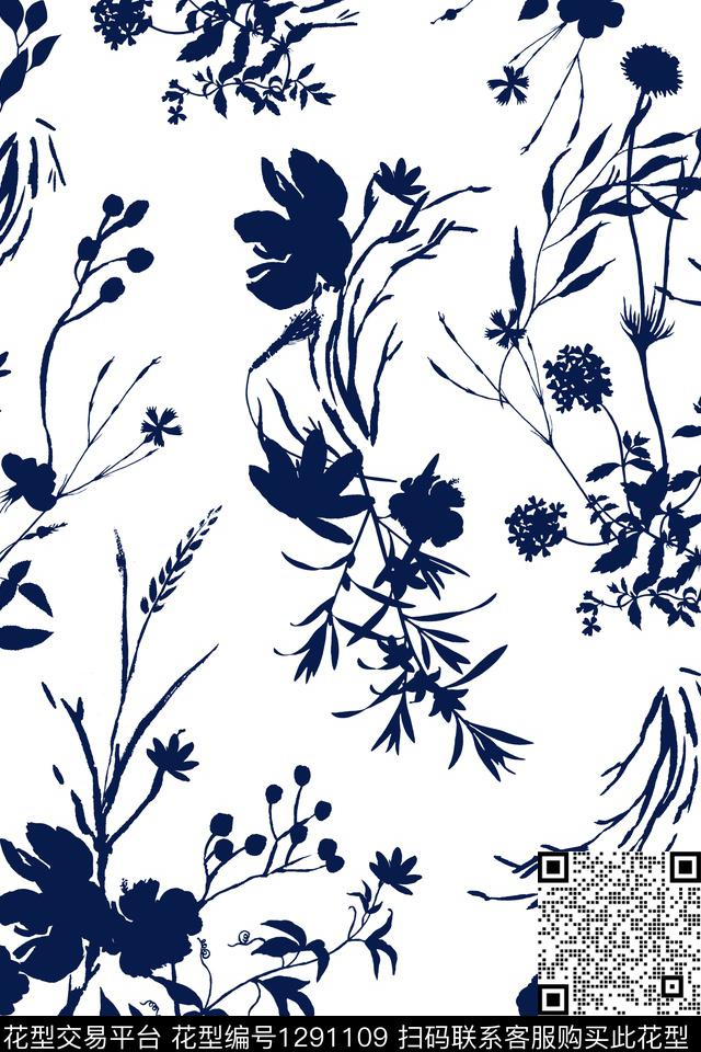 签字笔小碎花花卉传统印花华亿平台下载（图片编号: 1291109） - 瓦栏（Walan）