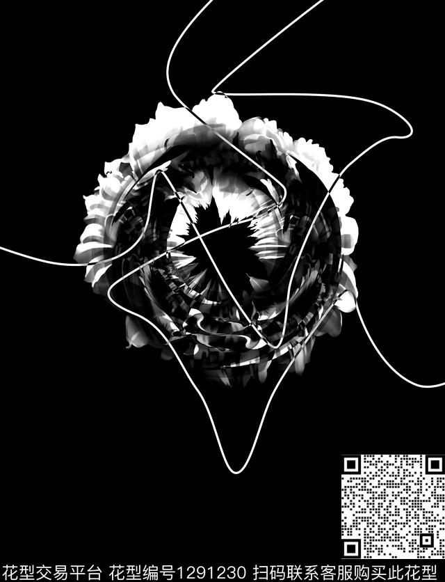 线条胸前独幅创意数码印花华亿平台下载（图片编号: 1291230） - 瓦栏（Walan）