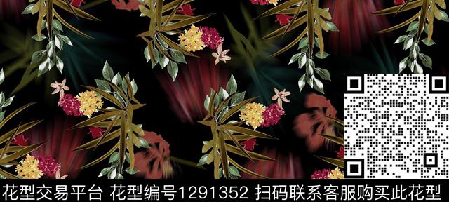 花卉黑底花卉数码印花华亿平台下载（图片编号: 1291352） - 瓦栏（Walan）