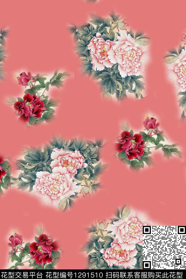 花卉旗袍中国风数码印花华亿平台下载（图片编号: 1291510） - 瓦栏（Walan）