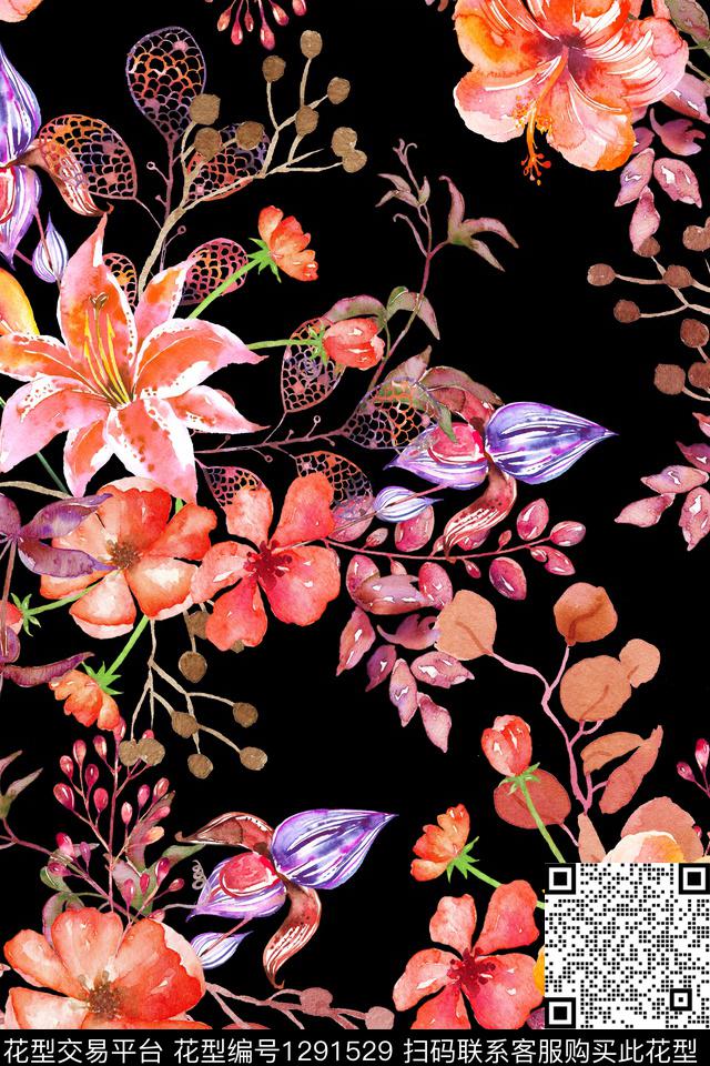 女装花卉大花数码印花华亿平台下载（图片编号: 1291529） - 瓦栏（Walan）