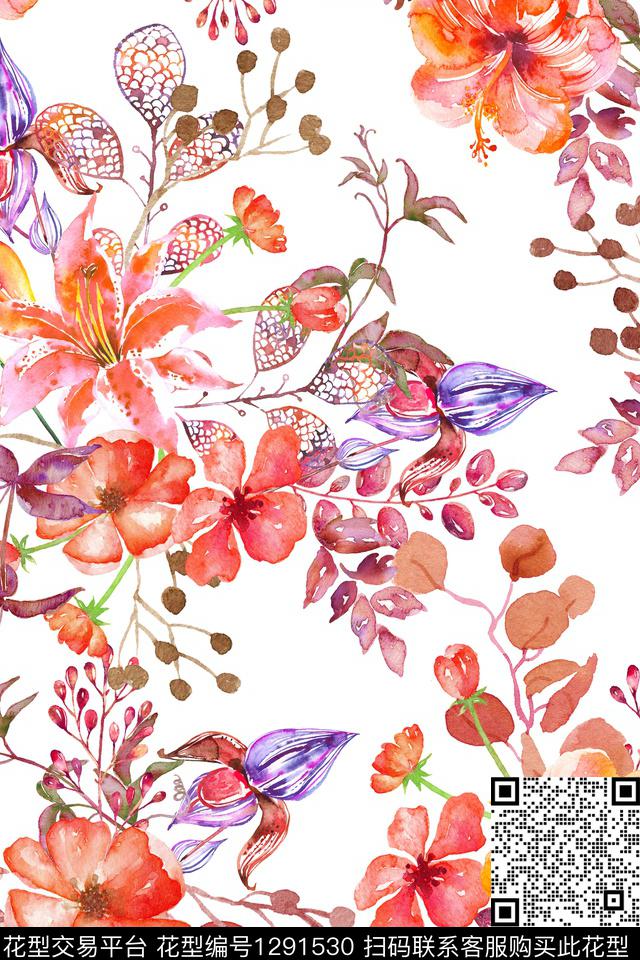 女装花卉大花数码印花华亿平台下载（图片编号: 1291530） - 瓦栏（Walan）