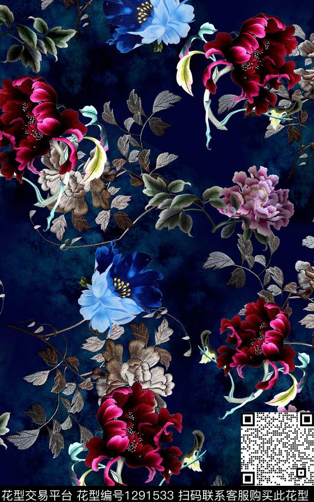 绣花华亿平台花卉中国风数码印花华亿平台下载（图片编号: 1291533） - 瓦栏（Walan）
