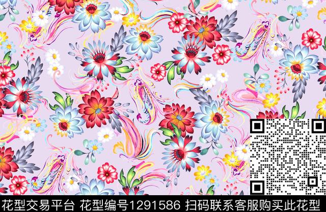 水彩佩斯利花卉数码印花华亿平台下载（图片编号: 1291586） - 瓦栏（Walan）