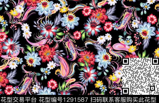 水彩佩斯利花卉数码印花华亿平台下载（图片编号: 1291587） - 瓦栏（Walan）