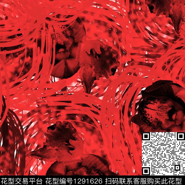 花卉抽象条纹数码印花华亿平台下载（图片编号: 1291626） - 瓦栏（Walan）