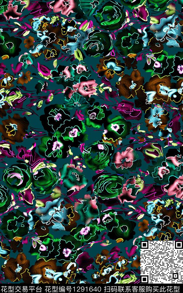 花卉抽象中老年数码印花华亿平台下载（图片编号: 1291640） - 瓦栏（Walan）