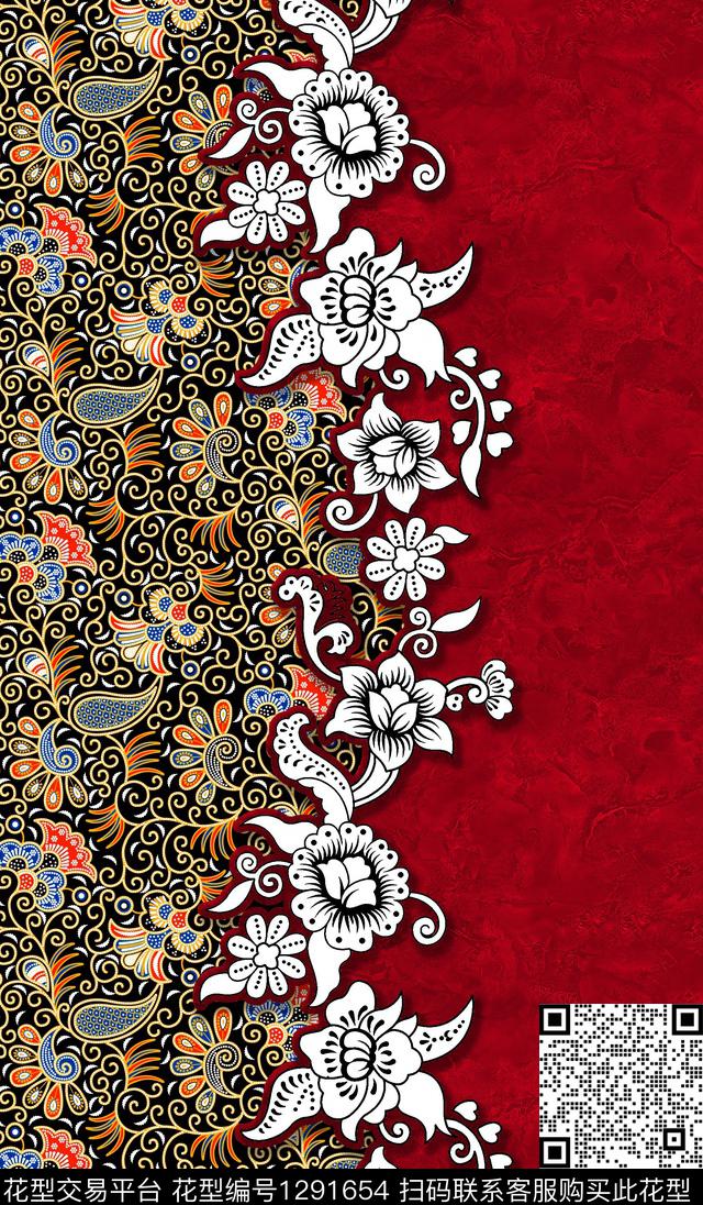 复古定位花花卉数码印花华亿平台下载（图片编号: 1291654） - 瓦栏（Walan）