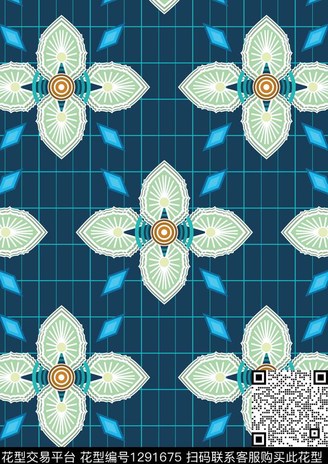 简约方巾抽象花卉传统印花华亿平台下载（图片编号: 1291675） - 瓦栏（Walan）