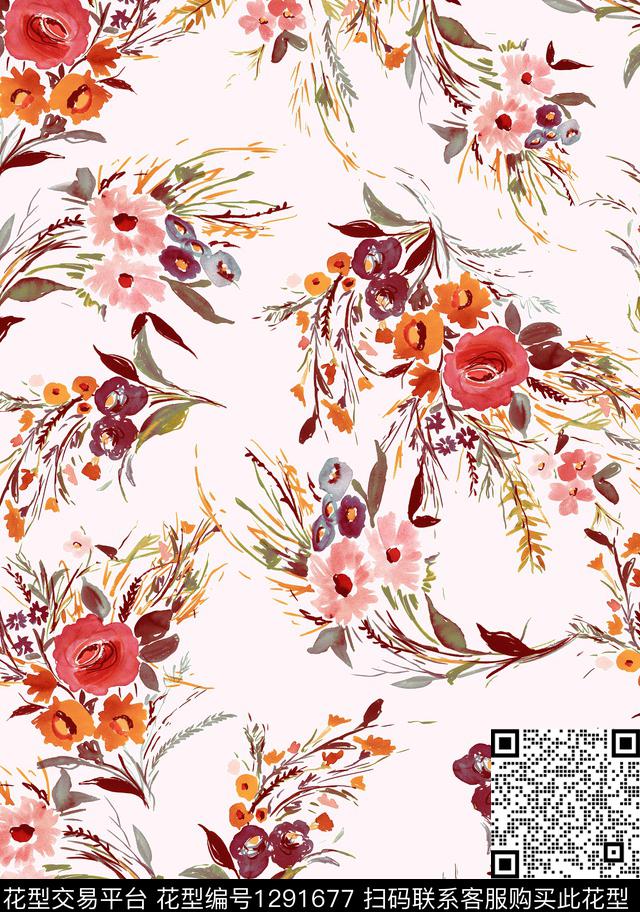 花卉春夏华亿平台大花数码印花华亿平台下载（图片编号: 1291677） - 瓦栏（Walan）