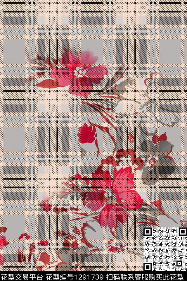 定位花花卉格子数码印花华亿平台下载（图片编号: 1291739） - 瓦栏（Walan）