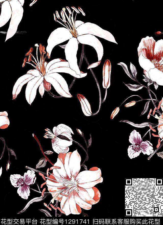 花卉春夏华亿平台大花数码印花华亿平台下载（图片编号: 1291741） - 瓦栏（Walan）