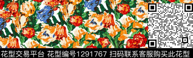 花卉抽象白底花数码印花华亿平台下载（图片编号: 1291767） - 瓦栏（Walan）