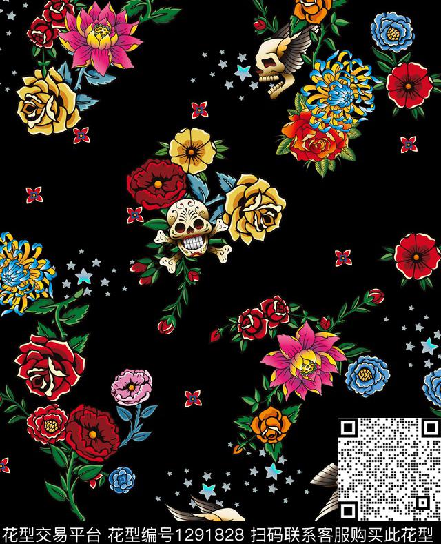花卉大牌风休闲数码印花华亿平台下载（图片编号: 1291828） - 瓦栏（Walan）