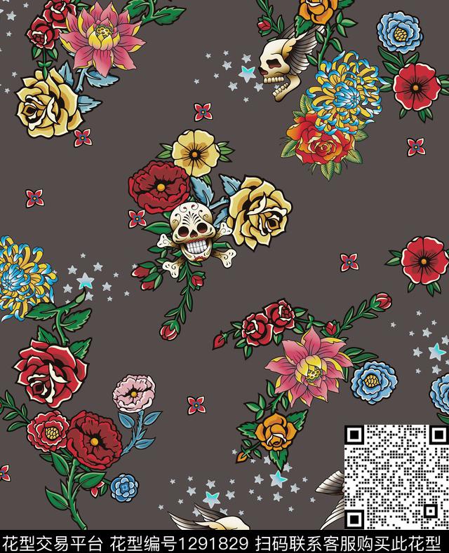 花卉大牌风休闲数码印花华亿平台下载（图片编号: 1291829） - 瓦栏（Walan）