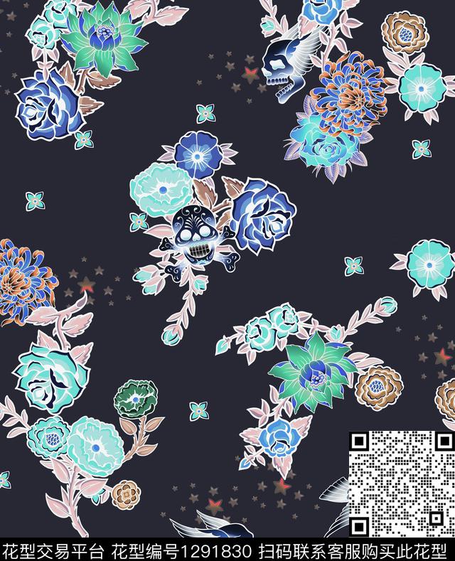 花卉大牌风休闲数码印花华亿平台下载（图片编号: 1291830） - 瓦栏（Walan）