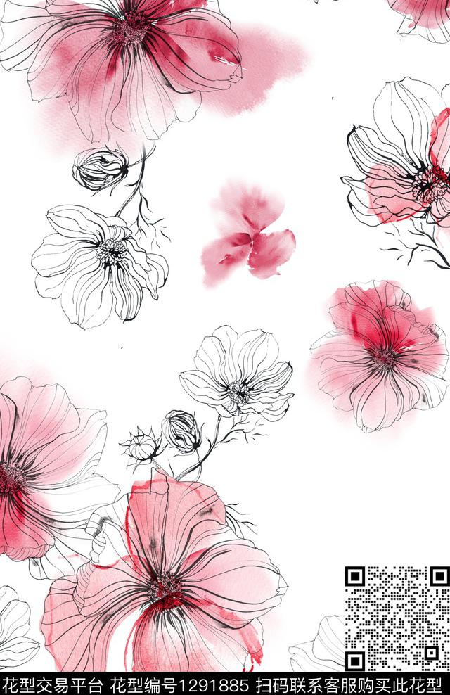 花卉春夏华亿平台大花数码印花华亿平台下载（图片编号: 1291885） - 瓦栏（Walan）
