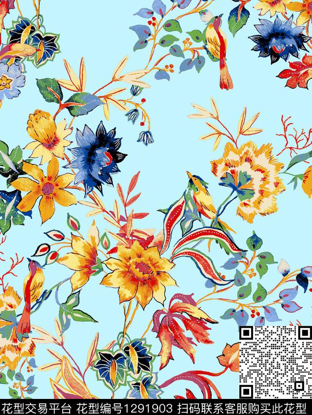 十字绣民族花卉潮牌数码印花华亿平台下载（图片编号: 1291903） - 瓦栏（Walan）