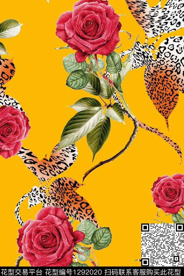 豹纹花卉大牌风数码印花华亿平台下载（图片编号: 1292020） - 瓦栏（Walan）