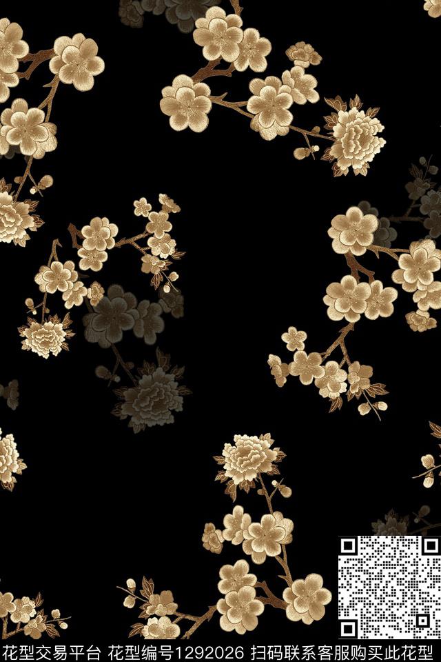 花卉大牌风绣花华亿平台数码印花华亿平台下载（图片编号: 1292026） - 瓦栏（Walan）