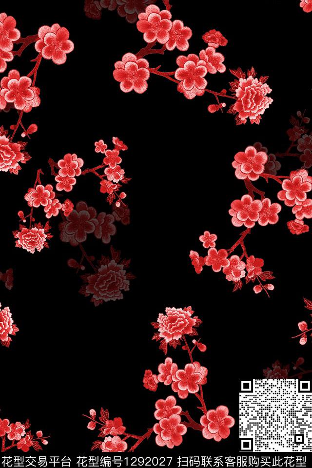 花卉大牌风绣花华亿平台数码印花华亿平台下载（图片编号: 1292027） - 瓦栏（Walan）