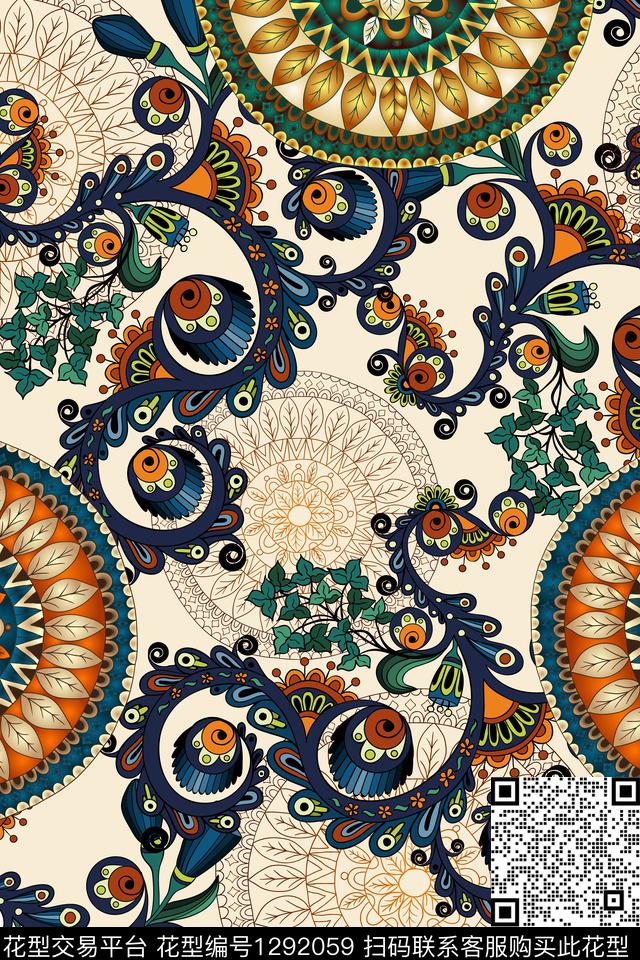 花卉抽象艺术数码印花华亿平台下载（图片编号: 1292059） - 瓦栏（Walan）
